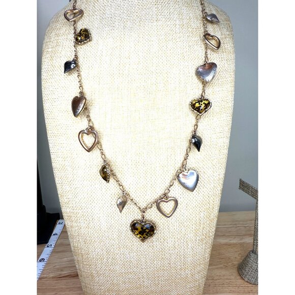 Betsey Johnson Heart Charm Necklace With Mixed Metal & Tortoiseshell Accents - Picture 1 of 10